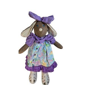 Handmade Missi Murvin Plush Bunny Doll W/ Floral Dress & Bow 20"‎